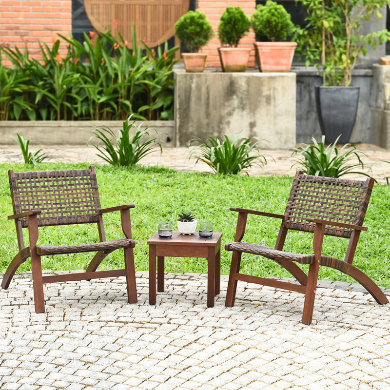 Steelside™ Sadie Outdoor 3 Pieces Patio Rattan Furniture Set & Reviews